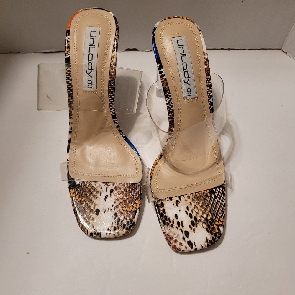 Unilady Womens Transparent Block Heel Multicolor Sandals Size 9